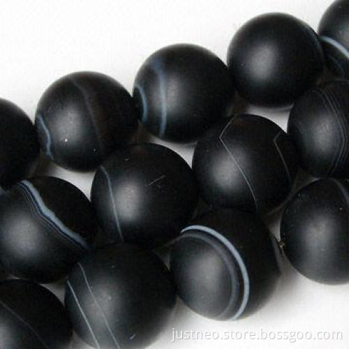 4 to 18mm banded black agate semi-precious loose beads gemstone, round matte finish
